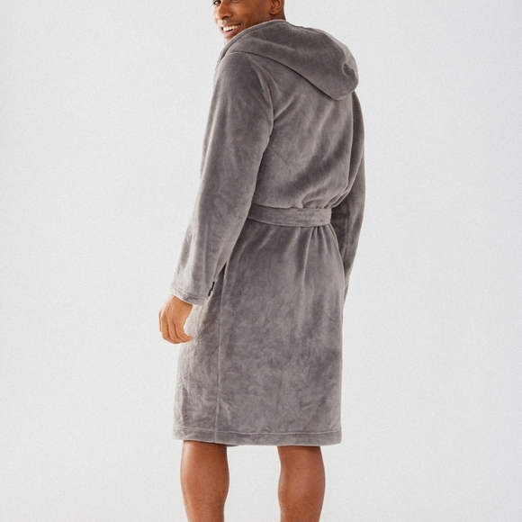 Mens Grey Fluffy Dressing Gown - Picture 7 of 8